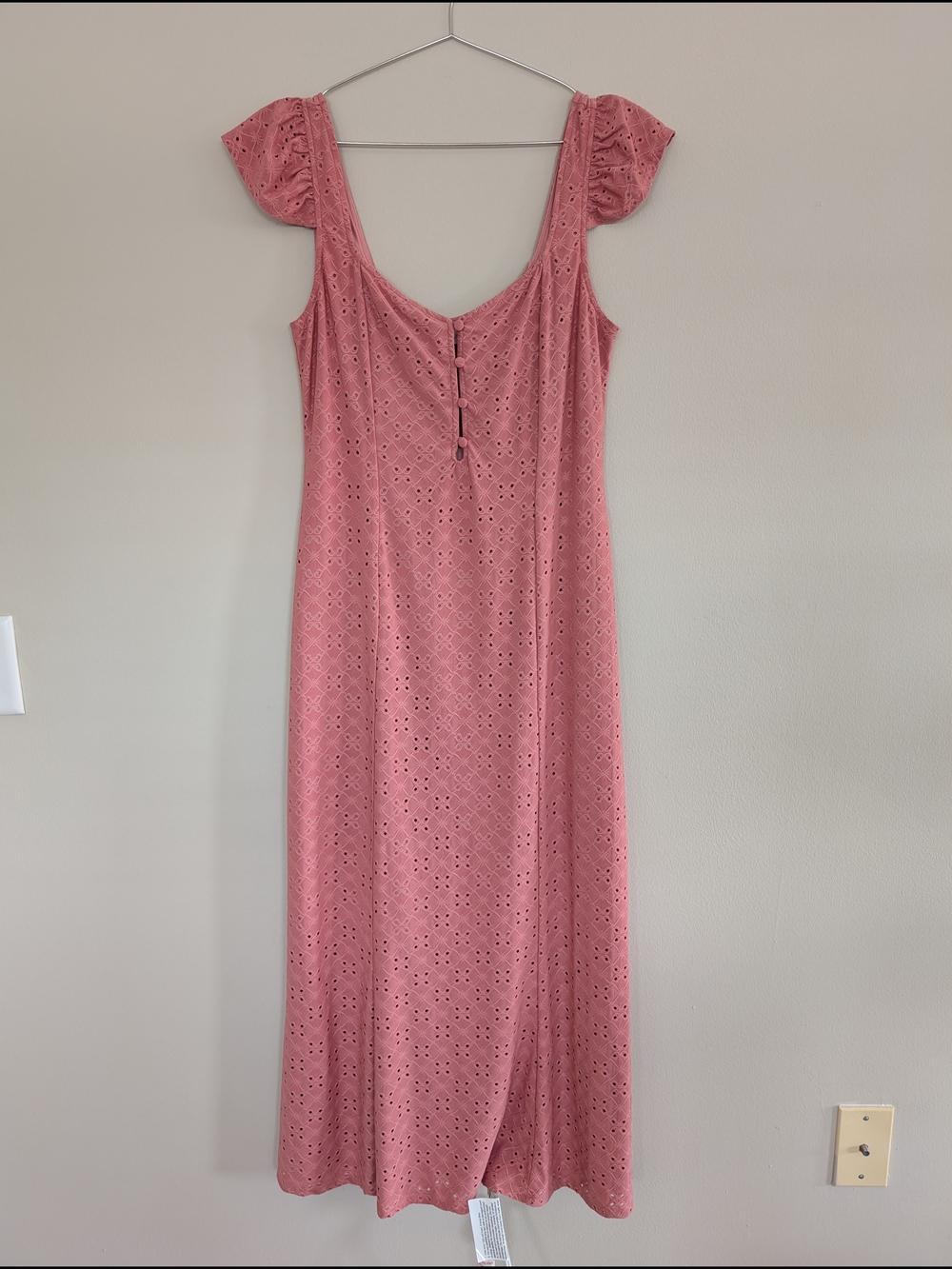 Wayf Dusty Rose Eyelet Midi Dress Size M